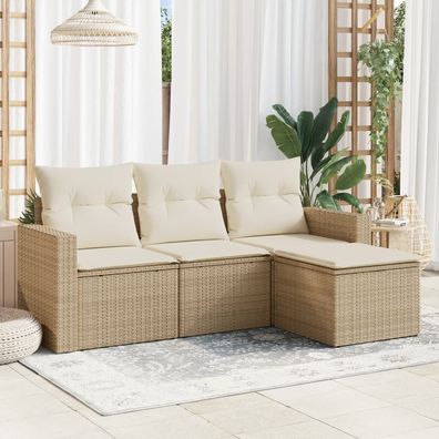 vidaXL 4-tlg. Garten-Sofagarnitur mit Kissen Beige Poly Rattan