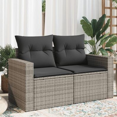 vidaXL Gartensofa 2-Sitzer mit Kissen Grau Poly Rattan