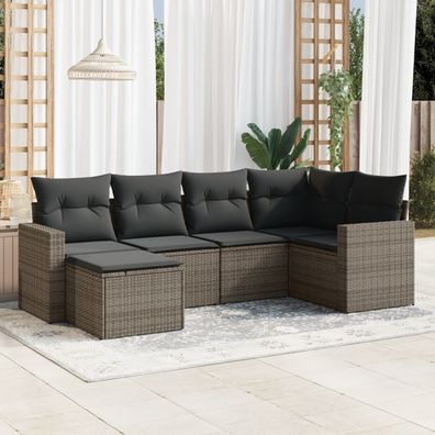 vidaXL 6-tlg. Garten-Sofagarnitur mit Kissen Grau Poly Rattan