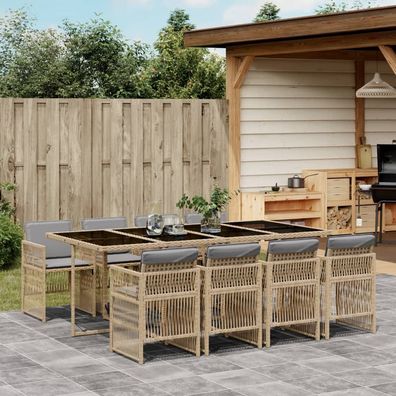 vidaXL 9-tlg. Garten-Essgruppe mit Kissen Beigemischung Poly Rattan