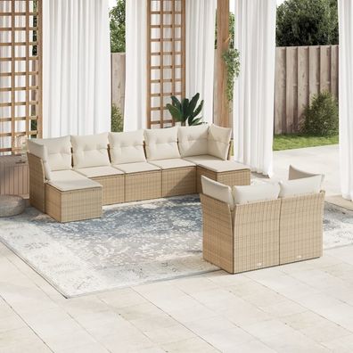 vidaXL 9-tlg. Garten-Sofagarnitur mit Kissen Beige Poly Rattan