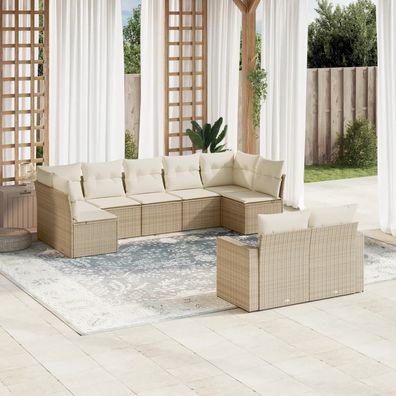 vidaXL 9-tlg. Garten-Sofagarnitur mit Kissen Beige Poly Rattan