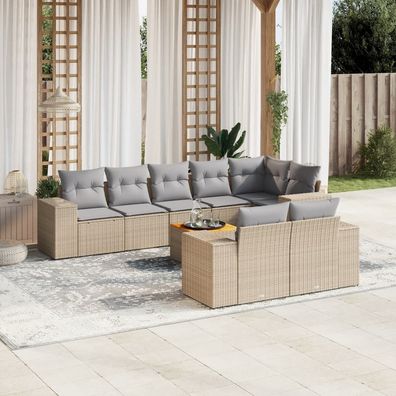 vidaXL 9-tlg. Garten-Sofagarnitur mit Kissen Beige Poly Rattan