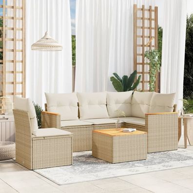 vidaXL 6-tlg. Garten-Sofagarnitur mit Kissen Beige Poly Rattan