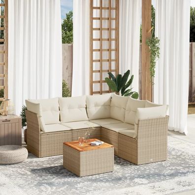 vidaXL 6-tlg. Garten-Sofagarnitur mit Kissen Beige Poly Rattan