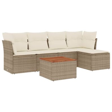 vidaXL 6-tlg. Garten-Sofagarnitur mit Kissen Beige Poly Rattan