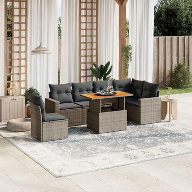 vidaXL 7-tlg. Garten-Sofagarnitur mit Kissen Grau Poly Rattan