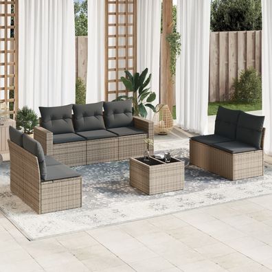 vidaXL 8-tlg. Garten-Sofagarnitur mit Kissen Grau Poly Rattan