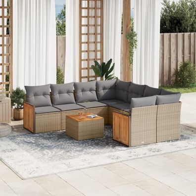 vidaXL 9-tlg. Garten-Sofagarnitur mit Kissen Beige Poly Rattan