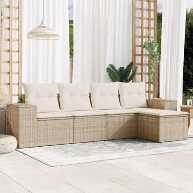 vidaXL 5-tlg. Garten-Sofagarnitur mit Kissen Beige Poly Rattan