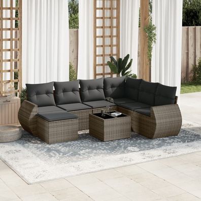 vidaXL 8-tlg. Garten-Sofagarnitur mit Kissen Grau Poly Rattan