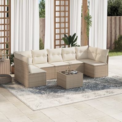 vidaXL 8-tlg. Garten-Sofagarnitur mit Kissen Beige Poly Rattan