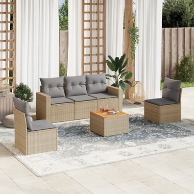 vidaXL 6-tlg. Garten-Sofagarnitur mit Kissen Beige Poly Rattan