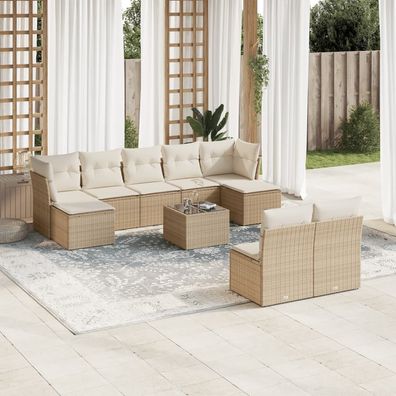 vidaXL 10-tlg. Garten-Sofagarnitur mit Kissen Beige Poly Rattan