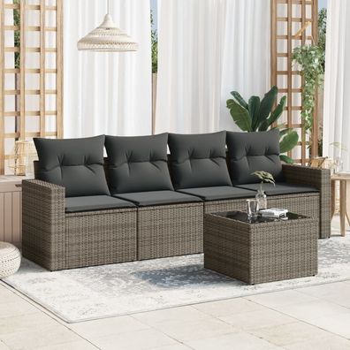 vidaXL 5-tlg. Garten-Sofagarnitur mit Kissen Grau Poly Rattan