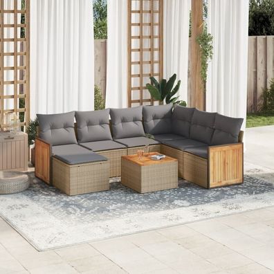 vidaXL 8-tlg. Garten-Sofagarnitur mit Kissen Beige Poly Rattan