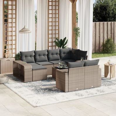 vidaXL 11-tlg. Garten-Sofagarnitur mit Kissen Grau Poly Rattan