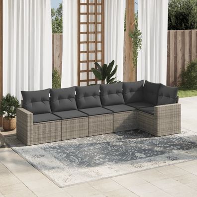 vidaXL 6-tlg. Garten-Sofagarnitur mit Kissen Grau Poly Rattan