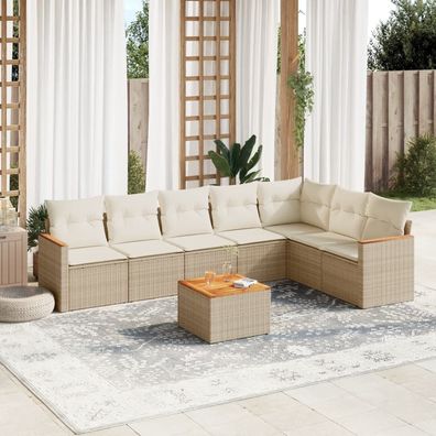 vidaXL 8-tlg. Garten-Sofagarnitur mit Kissen Beige Poly Rattan