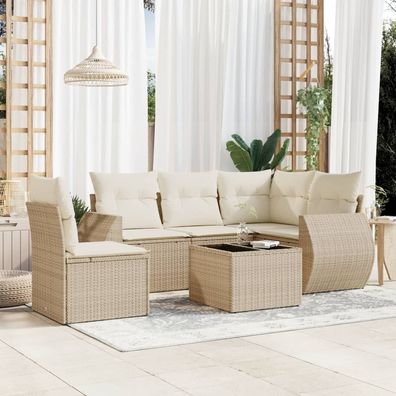 vidaXL 6-tlg. Garten-Sofagarnitur mit Kissen Beige Poly Rattan