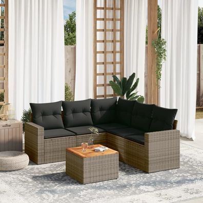 vidaXL 6-tlg. Garten-Sofagarnitur mit Kissen Grau Poly Rattan