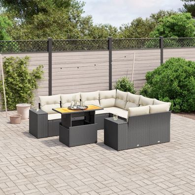 vidaXL 9-tlg. Garten-Sofagarnitur mit Kissen Schwarz Poly Rattan