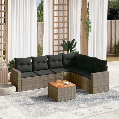 vidaXL 7-tlg. Garten-Sofagarnitur mit Kissen Grau Poly Rattan