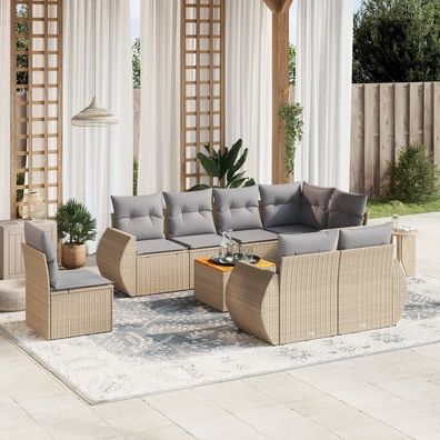 vidaXL 9-tlg. Garten-Sofagarnitur mit Kissen Beige Poly Rattan