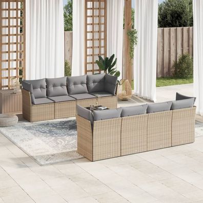 vidaXL 9-tlg. Garten-Sofagarnitur mit Kissen Beige Poly Rattan