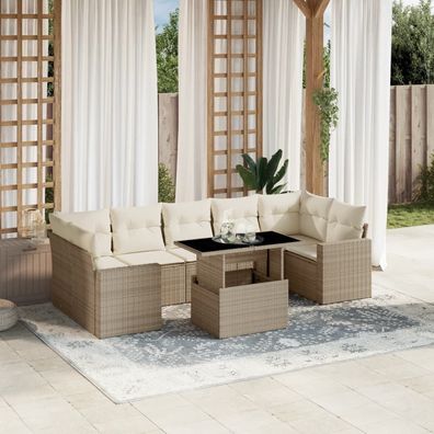 vidaXL 8-tlg. Garten-Sofagarnitur mit Kissen Beige Poly Rattan