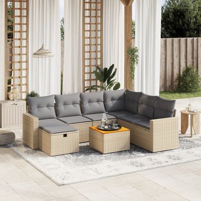 vidaXL 8-tlg. Garten-Sofagarnitur mit Kissen Beige Poly Rattan