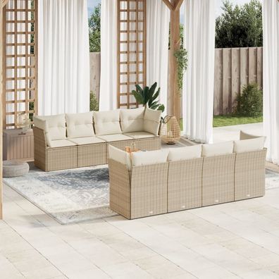 vidaXL 9-tlg. Garten-Sofagarnitur mit Kissen Beige Poly Rattan