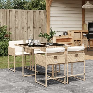 vidaXL 5-tlg. Garten-Essgruppe mit Kissen Beige Poly Rattan