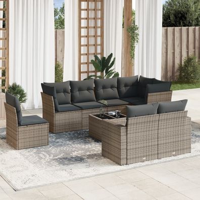 vidaXL 9-tlg. Garten-Sofagarnitur mit Kissen Grau Poly Rattan