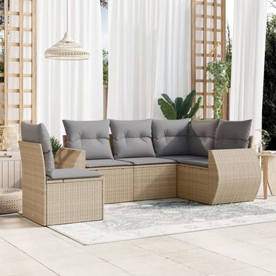 vidaXL 5-tlg. Garten-Sofagarnitur mit Kissen Beige Poly Rattan