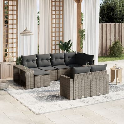 vidaXL 10-tlg. Garten-Sofagarnitur mit Kissen Grau Poly Rattan