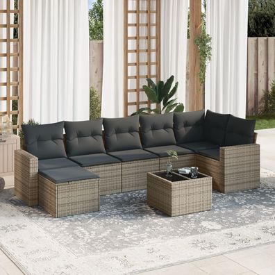 vidaXL 8-tlg. Garten-Sofagarnitur mit Kissen Grau Poly Rattan