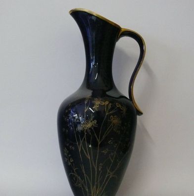 Echt Kobalt Henkelkrug Vase mit Echt Gold Blumen Malerei Schnabelkrug Krug