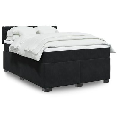 vidaXL Boxspringbett mit Matratze Schwarz 140x190 cm Samt