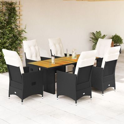 vidaXL 7-tlg. Garten-Essgruppe mit Kissen Schwarz Poly Rattan