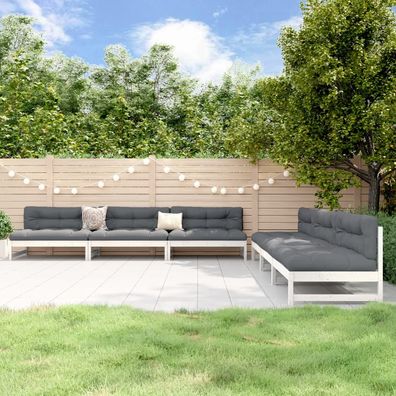 vidaXL 6-tlg. Garten-Lounge-Set Weiß Massivholz Kiefer