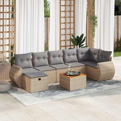 vidaXL 8-tlg. Garten-Sofagarnitur mit Kissen Beige Poly Rattan