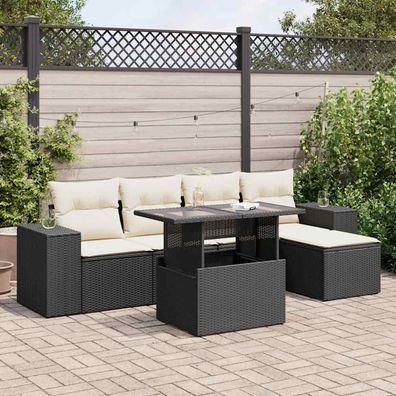 vidaXL 6-tlg. Garten-Sofagarnitur mit Kissen Schwarz Poly Rattan