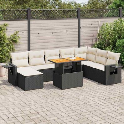 vidaXL 9-tlg. Garten-Sofagarnitur mit Kissen Schwarz Poly Rattan