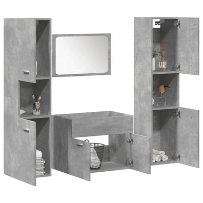 vidaXL 4-tlg. Badmöbel-Set Betongrau Holzwerkstoff