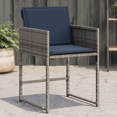 vidaXL Gartenstühle mit Kissen 4 Stk. Grau Poly Rattan