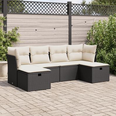 vidaXL 6-tlg. Garten-Sofagarnitur mit Kissen Schwarz Poly Rattan