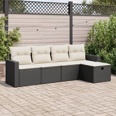 vidaXL 5-tlg. Garten-Sofagarnitur mit Kissen Schwarz Poly Rattan