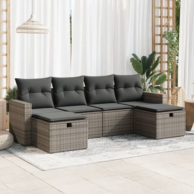 vidaXL 6-tlg. Garten-Sofagarnitur mit Kissen Grau Poly Rattan