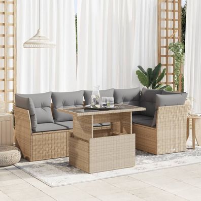 vidaXL 6-tlg. Garten-Sofagarnitur mit Kissen Beige Poly Rattan